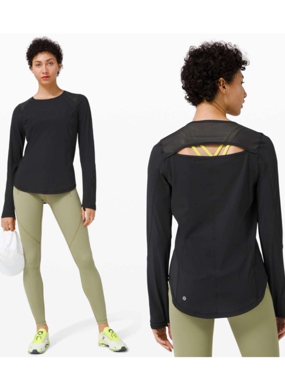 Lululemon Sculpt Long Sleeve Black Mesh Size 4 Athletic Top Shirt Gym Run Yoga